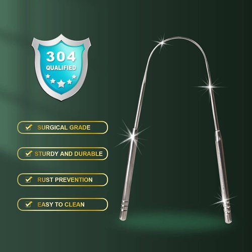 Skiennix Tongue Scraper - 100% Surgical 304 Stainless Steel Cleaner for Fresh Breath | 2 Pack