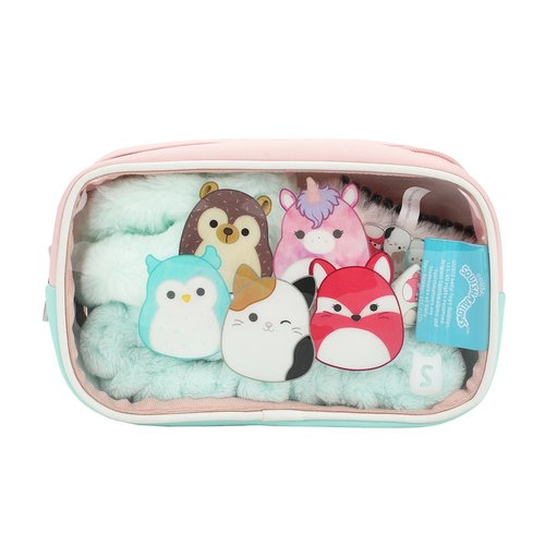 Bioworld Squishmallows Treat Yourself 4-Piece Accessory Care Kit Clear Character Design Cosmetic Storage Travel Bag Gift Set
