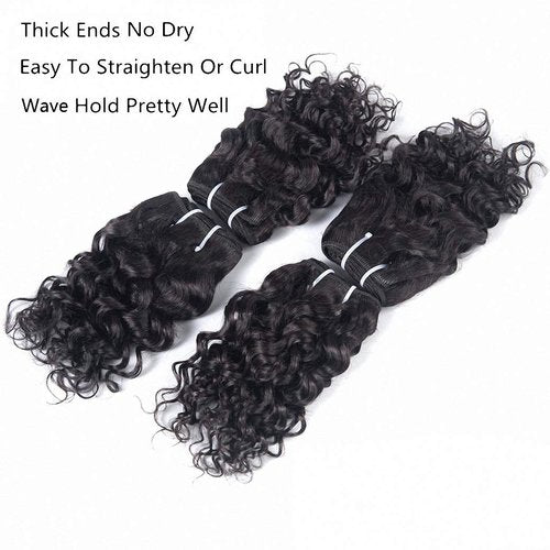 Brazilian Water Wave Human Hair Weave 4 Bundles 8 Inch Ocean Wave Real Virgin Remy Unprocessed Short 4Bundles Sew In Hair Extensions Wet And Wavy 10A Grade Natural Black Color For Women Girls 50g