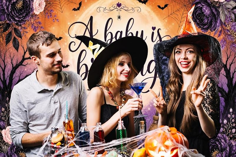 Halloween Baby Shower Backdrop 10x8ft Purple Spooky Cauldron & Moon Variation of THIS listing