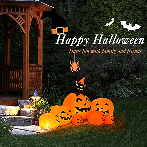 7.5Ft Halloween Inflatable Pumpkin with Witch, Black Cat & LED Lights - Outdoor Yard Decoration