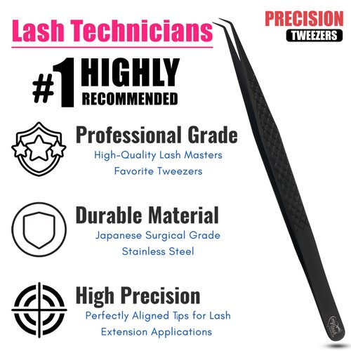 My Lash Tools Eyelash Extension Curved Degree Tweezers for Isolation Lash Extensions 14cm, Best for Individual Isolation & Classic Lashes Japanese Stainless Steel Eyelash Twisers (Black x)