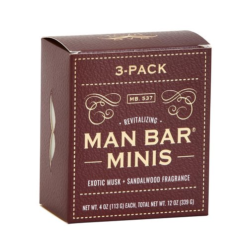 Exotic Musk & Sandalwood Man Bar Soap - Hair and Body Mini 3 Pack - 4 oz Pack of 3