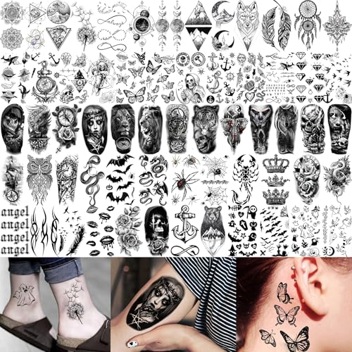 Temporary Tattoos Set with Lion Design - 74 Waterproof Sheets for Men, Women & Kids - Easy Removable Body Art
