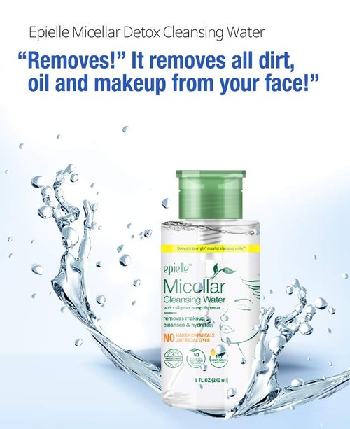 Epielle Micellar Cleansing Water - Gentle Makeup Remover for All Skin Types | 8 Fl Oz | Perfect for Spa Days & Gifts