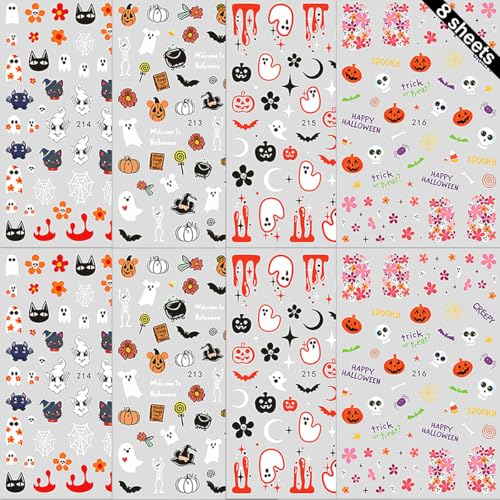 Halloween Nail Art Stickers 18 Sheets 3D Glitter Ghost Pumpkin Spider Web