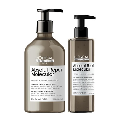 L'Oréal Professionnel Paris Absolut Repair Shampoo & Rinse-Off Serum Set - Strengthens Dry, Damaged Hair with Peptide Bonder & Amino Acids, Sulfate-Free