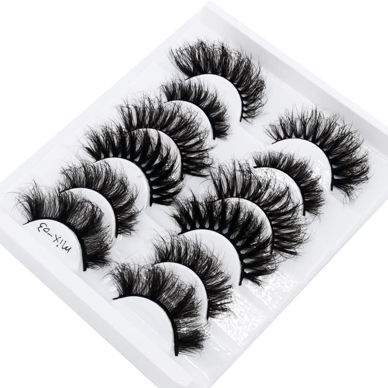 False Eyelashes Pack - 6 Pairs Fluffy Mink Lashes 8D Wispy Cat-Eye Style Mix-03