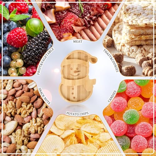 Christmas Snowman Charcuterie Board Set - Bamboo Cheese Platter Tray, 2-Piece