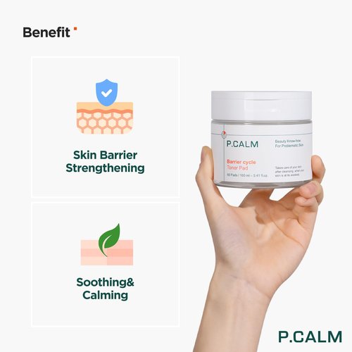 P.CALM Barrier Cycle Toner Pad Refill Pack – 120 Pads (60 + 60) with Centella Asiatica & Papaya Extract for Soothing, Moisturizing & Exfoliating, Korean Vegan Facial Toners Pads for Sensitive Skin