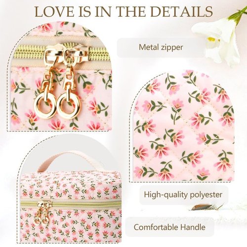 3 PCS Travel Makeup Bag Set, A–Z Initials Cotton Quilted Cosmetic Bag for Women & Preppy, Personalized Toiletry Bag Travel Accessories Makeup Brushes Organizer, Valentine’s Day & Birthday Gift for Her