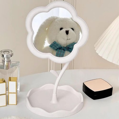 KEAINVRN Flower-Shaped Makeup Mirror for Desk Vanity Mirror for Bedroom,Living Room and Minimal Spaces Room Decor Home Decorations (White)