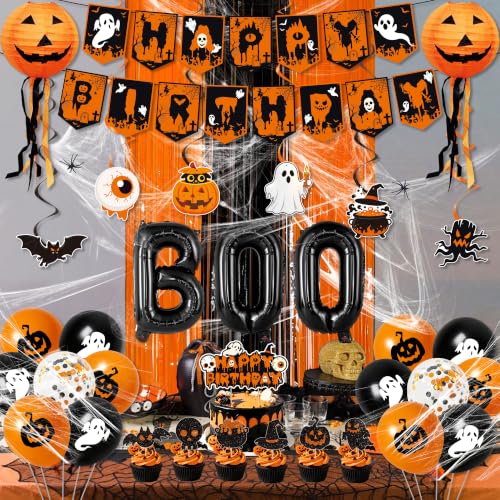 Halloween Birthday Party Decorations Set - Black & Orange Party Supplies for Kids & Adults