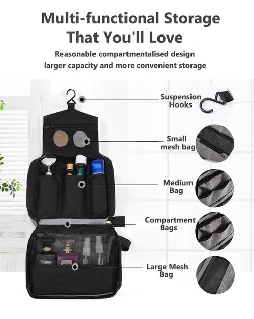 KICPUK Hanging Toiletry Bag Wash Bag Makeup Cosmetic Organizer for Women or Man,Foldable Compact Size, Super Durable Fabric Hanging Toiletry Bag(Black)