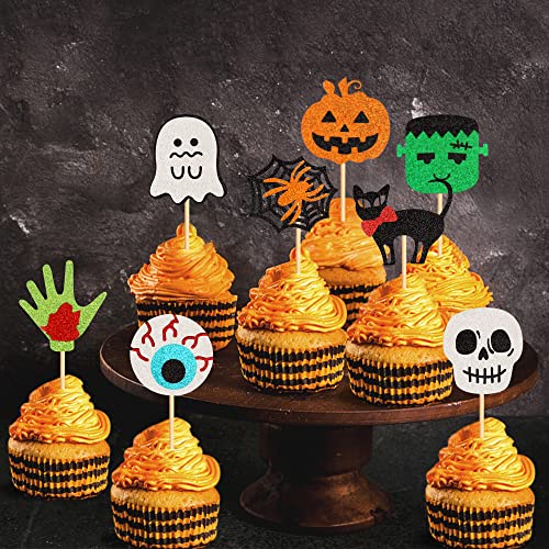 Halloween Ghost Glitter Cupcake Toppers 32 Pack - Birthday & Party Decor