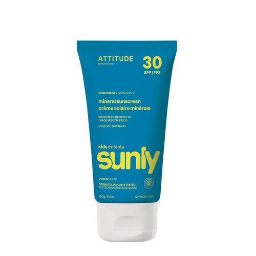 ATTITUDE Mineral Sunscreen | EWG Verified SPF 30 for Baby & Kids - Broad Spectrum UVA/UVB Protection, Unscented, 5.2 Oz