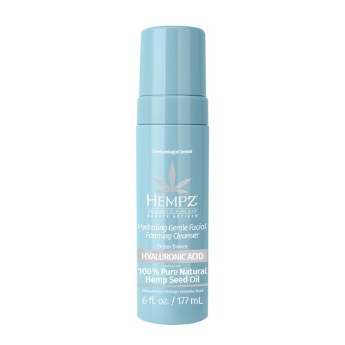 Hempz Ocean Breeze Hydrating Gentle Facial Foaming Cleanser with Hyaluronic Acid - Refreshingly Scented Moisturizing Foam Face Wash for Extremely Dry, Oily, or Sensitive Skin, for Women or Men, 6 Oz