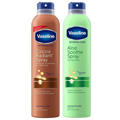 Vaseline Cocoa Radiant+ Aloe Soothe Spray Variety 2-Pack – Non-Greasy, Fast-Absorbing All-Over Moisturizer for Dry Skin, 6.5 Oz Ea