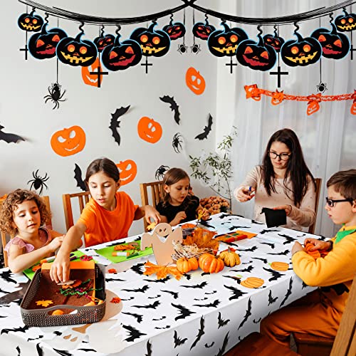 Halloween Tablecloths Set - Black Bat Print Rectangular Plastic Cover, 54x108 Inches