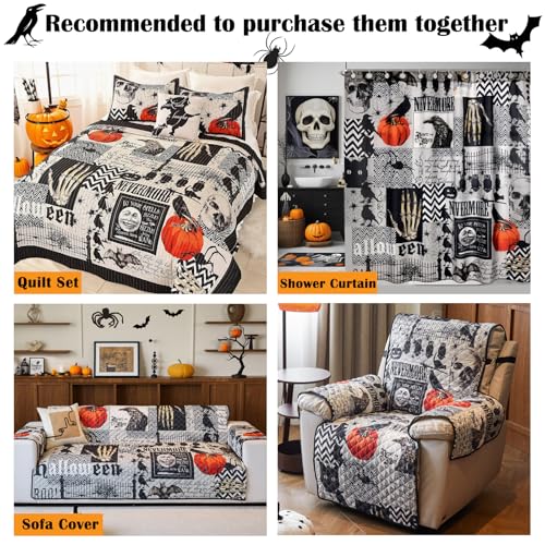 Grey Halloween Sofa Cover for Festive Home Decorations, Slipcover & Furniture Protector