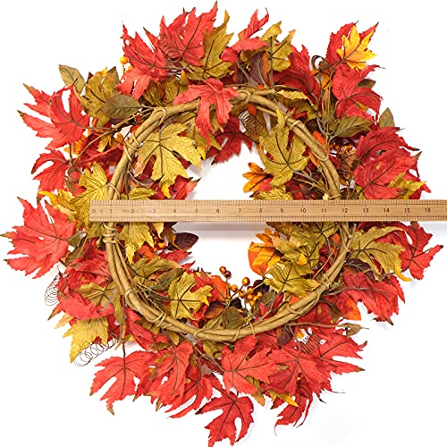 20-Inch Fall Wreath for Front Door - Autumn Maple Leaves Decor for Thanksgiving & Halloween