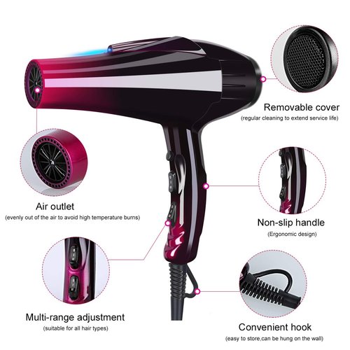 Skiennix Professional Hair Dryer - 3500W Fast Drying with Blue Light & Negative Ionic Technology