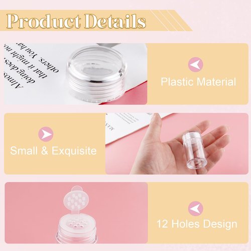 15 Pcs 10g Mini Loose Powder Bottle Plastic Empty Travel Cosmetic Powder Jars Glitter Containers with 12 Holes Sifter & Lids for Makeup Sample Eyeshow Powder