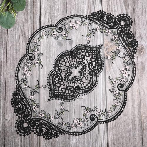 Black Lace Doilies Set of 2 - Elegant 17x12 Inch Table Decor