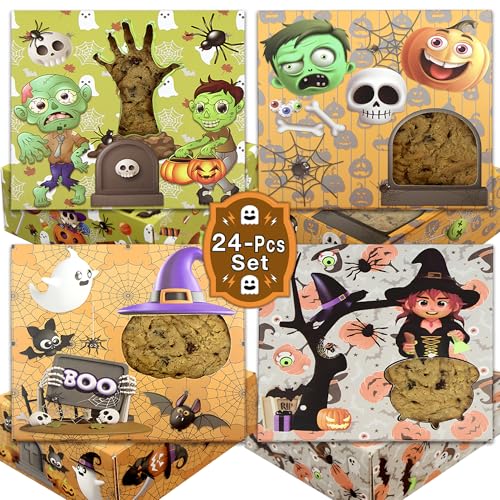 Halloween Cookie Boxes 24-Pack - Spooky Treat Gift Containers for Parties