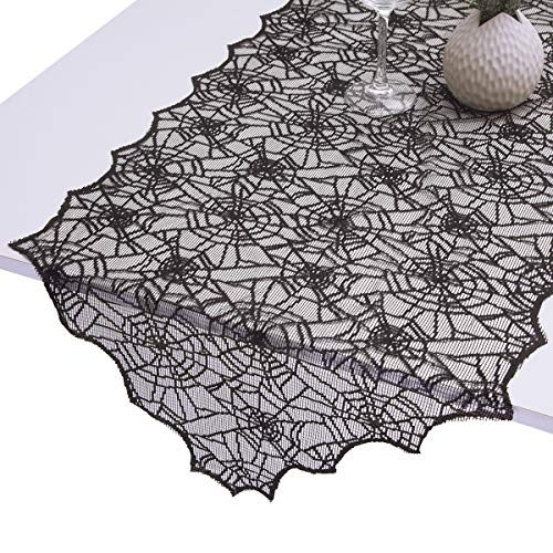 Black Lace Spiderweb Table Runner 71" x 17" Halloween Party Decor