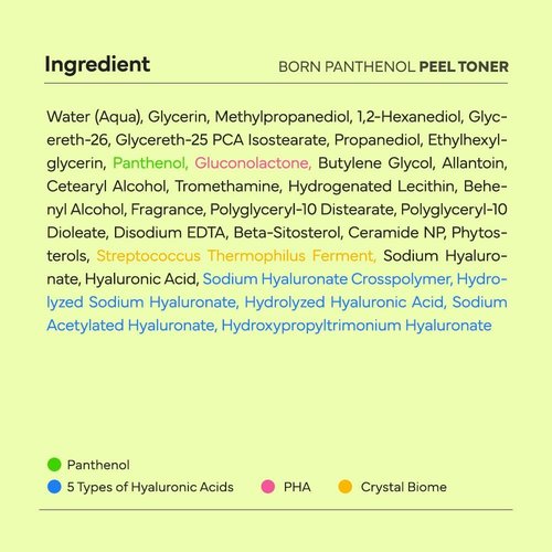 SAM'U Born Panthenol Peel Toner - Instant Hydration with 7 Hyaluronic Acids & Ceramide | Gentle Exfoliating PHA Toner for All Skin Types (180ml)