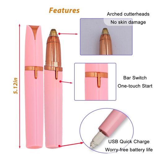 LiXiongBao USB Rechargeable Portable Electric Eyebrow Trimmer Pen for Women,Painless Precision Eyebrow Hair Remover, Safe Eyebrow Shaver Razor Tool for face Leg Lip Armpit Hand(Pink)