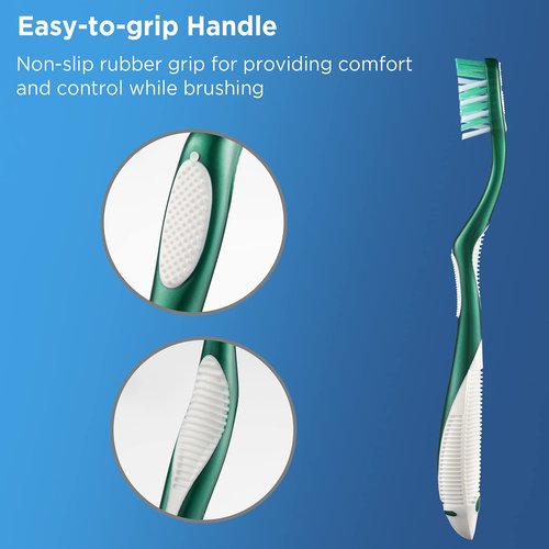 Fremouth Extra Firm Toothbrushes with Covers for Adults, Cross Extra Hard Bristles, with Built in Tongue Scraper, 6 Count