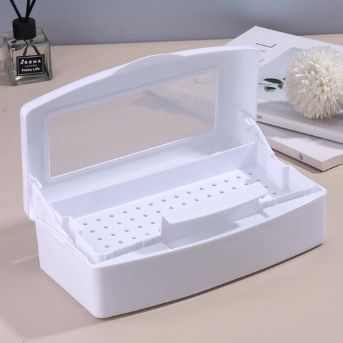 Nail Tool Sterilizer Box Plastic Disinfectant Container for Nail Art Accessories Tools, Sterilizer Soaking Box with Strainer Pedicure Manicure Cleaning Equipment, White