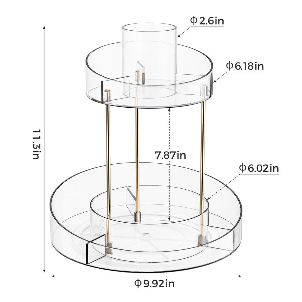 2 tier Makeup Organizer Countertop,360 Rotating Makeup Organizer for Skincare, Lipstick and Perfumes,Multi-function Cosmetic Display Cases for Vanity,Bathroom,Transparent