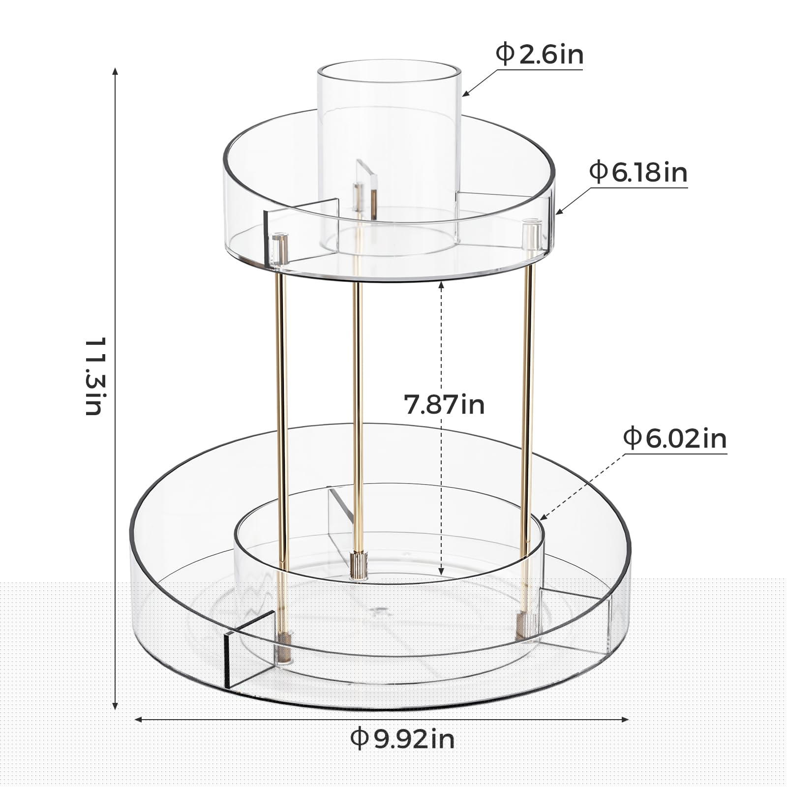 2 tier Makeup Organizer Countertop,360 Rotating Makeup Organizer for Skincare, Lipstick and Perfumes,Multi-function Cosmetic Display Cases for Vanity,Bathroom,Transparent