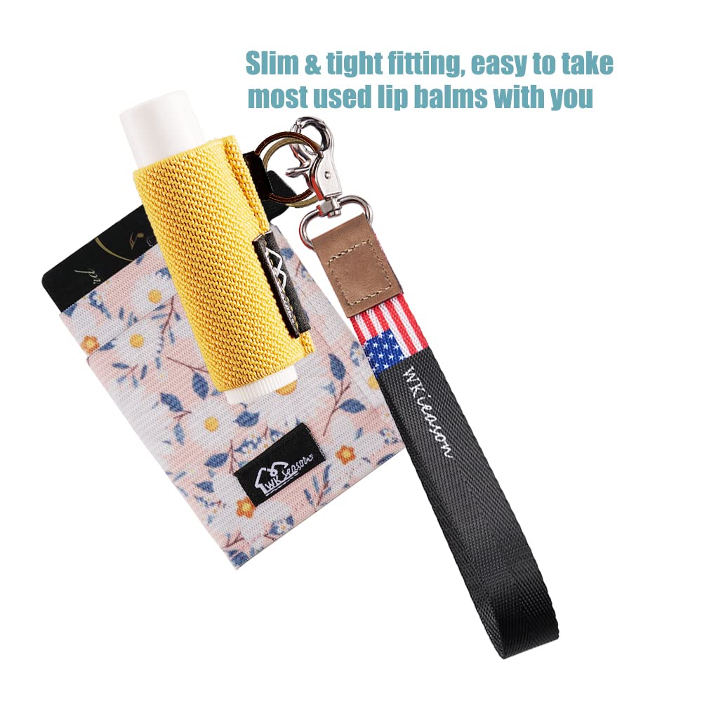 WK IEASON Lip Balm Holder Keychain - Stylish Chapstick Sleeve Set of 5 in Beige, Green, Yellow, Black & Rose