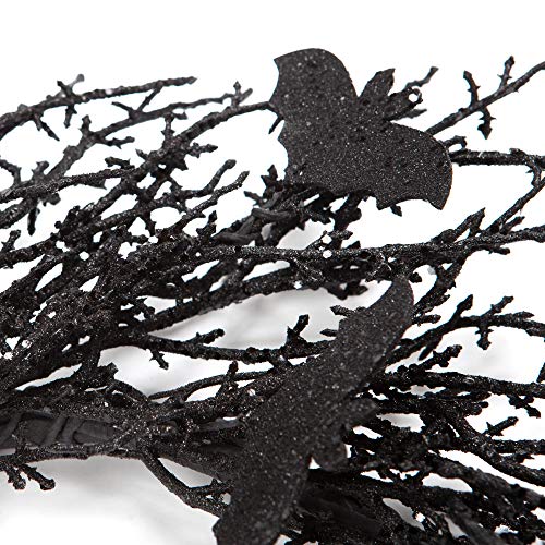 Black Bat Wreath 18 Inch Halloween Decorations with Glitter Bats - Skrantun