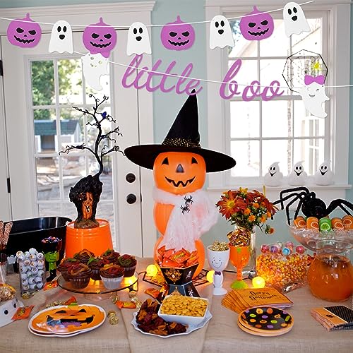 Halloween Banner,2PCS Happy Pink Banner Bunting,Little Boo Ghost