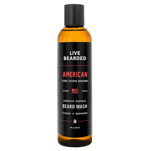 Live Bearded Beard Wash - All-Natural Water-Based Face Cleanser for Gentle Deep Clean - 8 fl oz | American Scent: Cedar, Vetiver, Bergamot