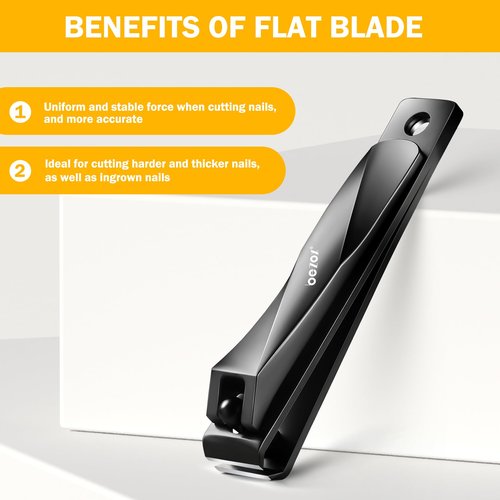 BEZOX Toe Nail Clippers for Men - Straight Blade Toenail Clipper and Curved Blade Fingernail Clippers - Premium Nail Trimmer Cutter for Thick Nails for Seniors - Black