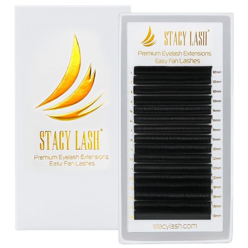 Easy Fan Lash Extensions by STACY LASH | D Curl Eye Lashes | Easy Fanning Lashes 3D 4D 5D 6D 7D 10D | Volume Set | 16-Rows Lash Tray | Eyelash Extension Supplies for Lash Tech |D-0.07-14mm