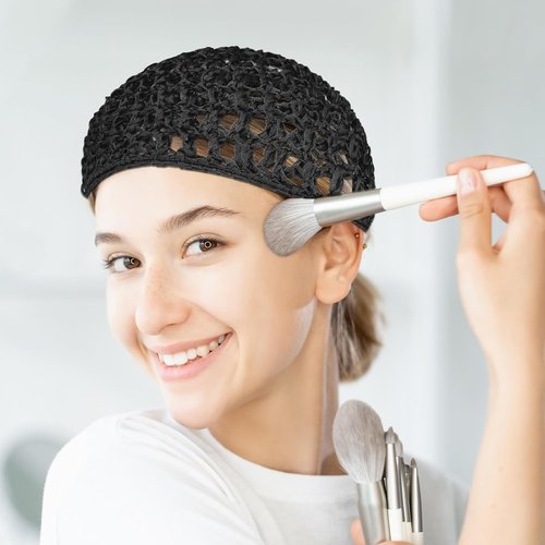 Skiennix Soft Rayon Crocheted Sleep Caps - Elastic Mesh Hair Snoods for All Hair Types | 3 Pcs Set