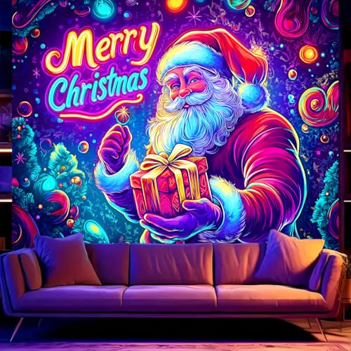 UV Reactive Christmas Tapestry - Glow in the Dark Wall Hanging for Holiday Decor