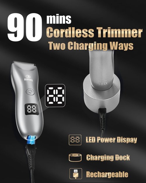 ENSSU Body Hair Trimmer for Men with Light, Ball Trimmer Men Waterproof, Pubic Groin Hair Trimmers for Man Rechargeable Body Groomer with Standing Recharge Dock,LED Display