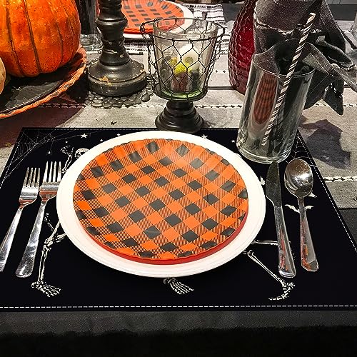 Halloween Dancing Skeletons Placemat Set - Black & White Table Mats, Heat Resistant & Non-Slip, 12x18 Inches