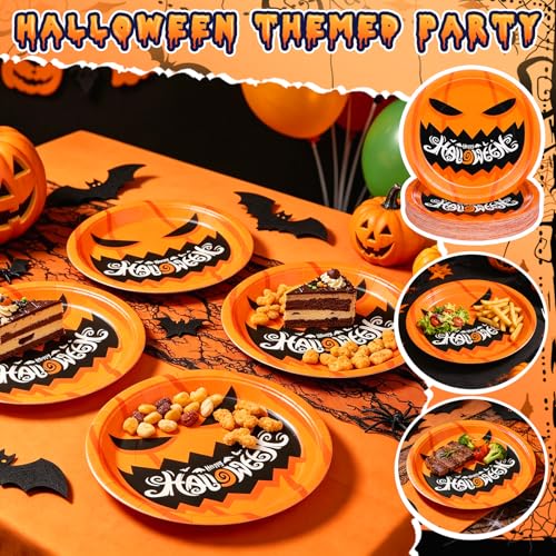 50 Pack 9-Inch Halloween Paper Plates Pumpkin Themed Disposable Party Tableware