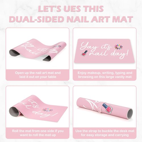 (MAT ONLY)Nail Art Table Mat, Nail Arm Rest Pad for Acrylic Nails, Dual Side PU Leather Nail Art Hand Rest Pillow Mat, Manicure Pad Nail Table Desk Mat for Nails Tech Salon Home Use Yay It's Nail Day