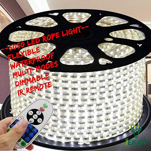 White LED Strip Light 98.4ft Waterproof Dimmable Indoor Outdoor Rope Light