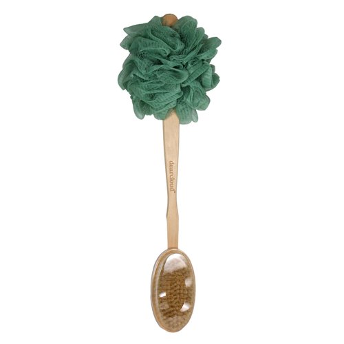 dearcloud 2-in-1 Total Renewal Spa Loofah Brush – Exfoliating Body Exfoliator Scrubber with Long Handle for Shower - Long Handle Shower Scrubber for Body (Sage)